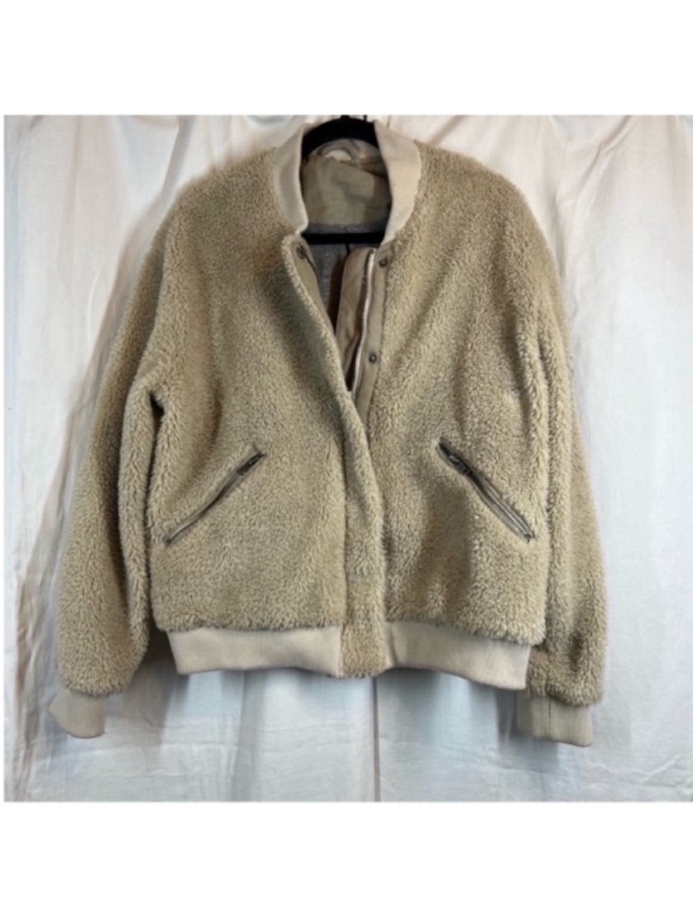 Free people Sherpa teddy aviator style bomber jacket cozy taupe beige